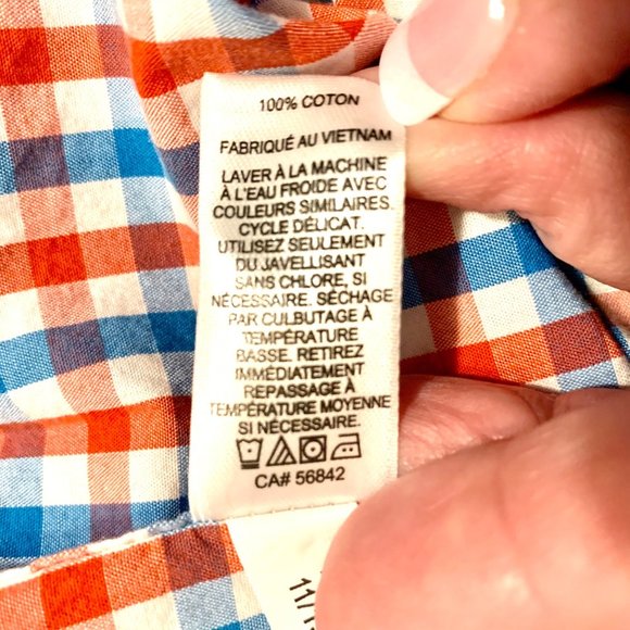 Express Fitted Shirt Medium Red Blue Plaid Long Sleeve Button Up Cotton - Picture 10 of 10